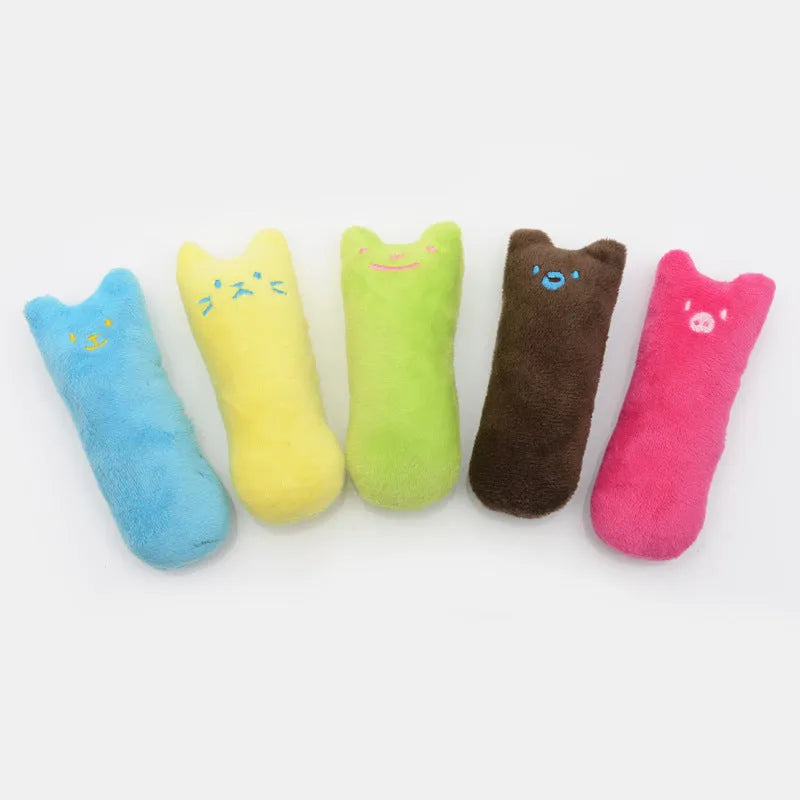 Interactive catnip plush toy for cats in rose red and green on a light background