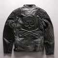 Men's distressed stand collar cropped slim leather jacket in black cowhide