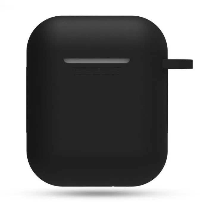 Silicone Airpods case cover in black with hook hole and dustproof holes, 5.5 x 4.7 x 2.8 cm