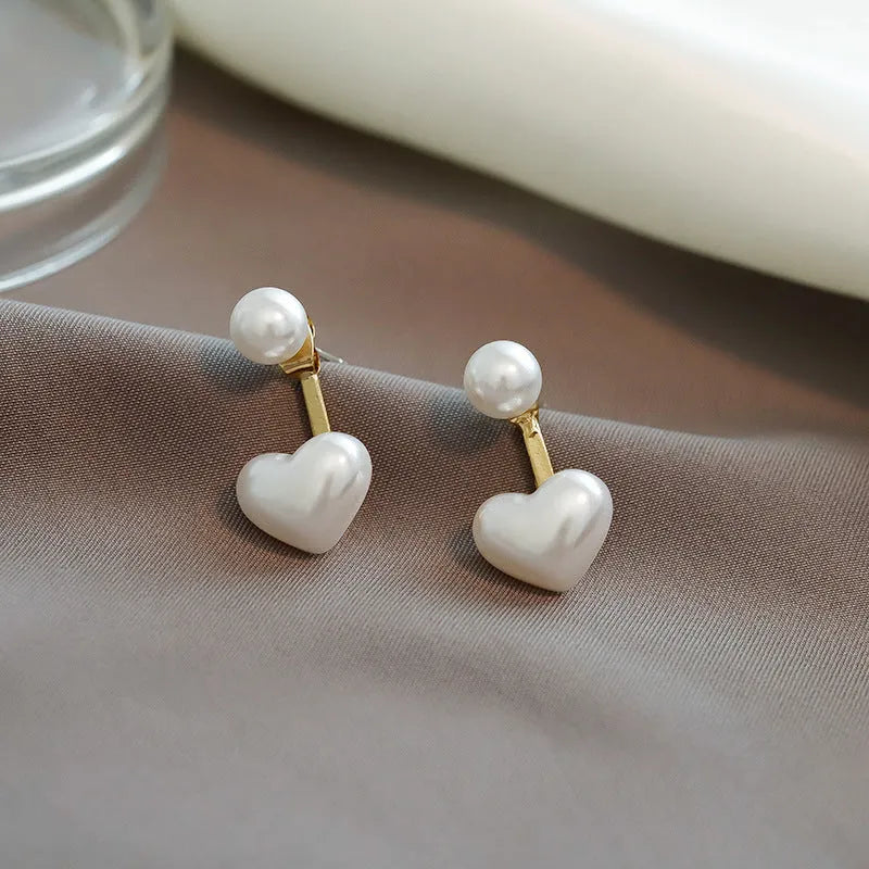 Korean style heart shape stud earrings with electroplated alloy and artificial gem accents
