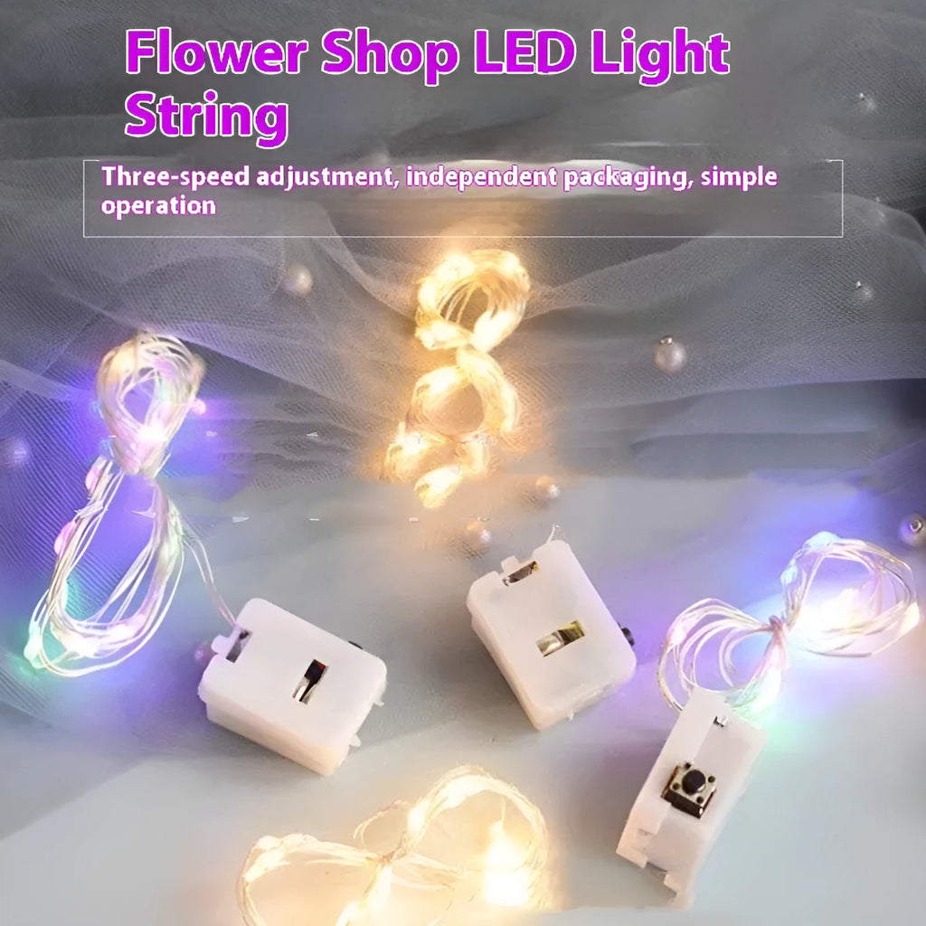 LED copper wire light in small white box with three-gear adjustment and 0.2m chain of four warm white LEDs
