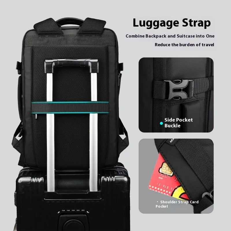 Elegant black vacuum compression backpack with Oxford cloth, USB port, and aircleaner straps for travel