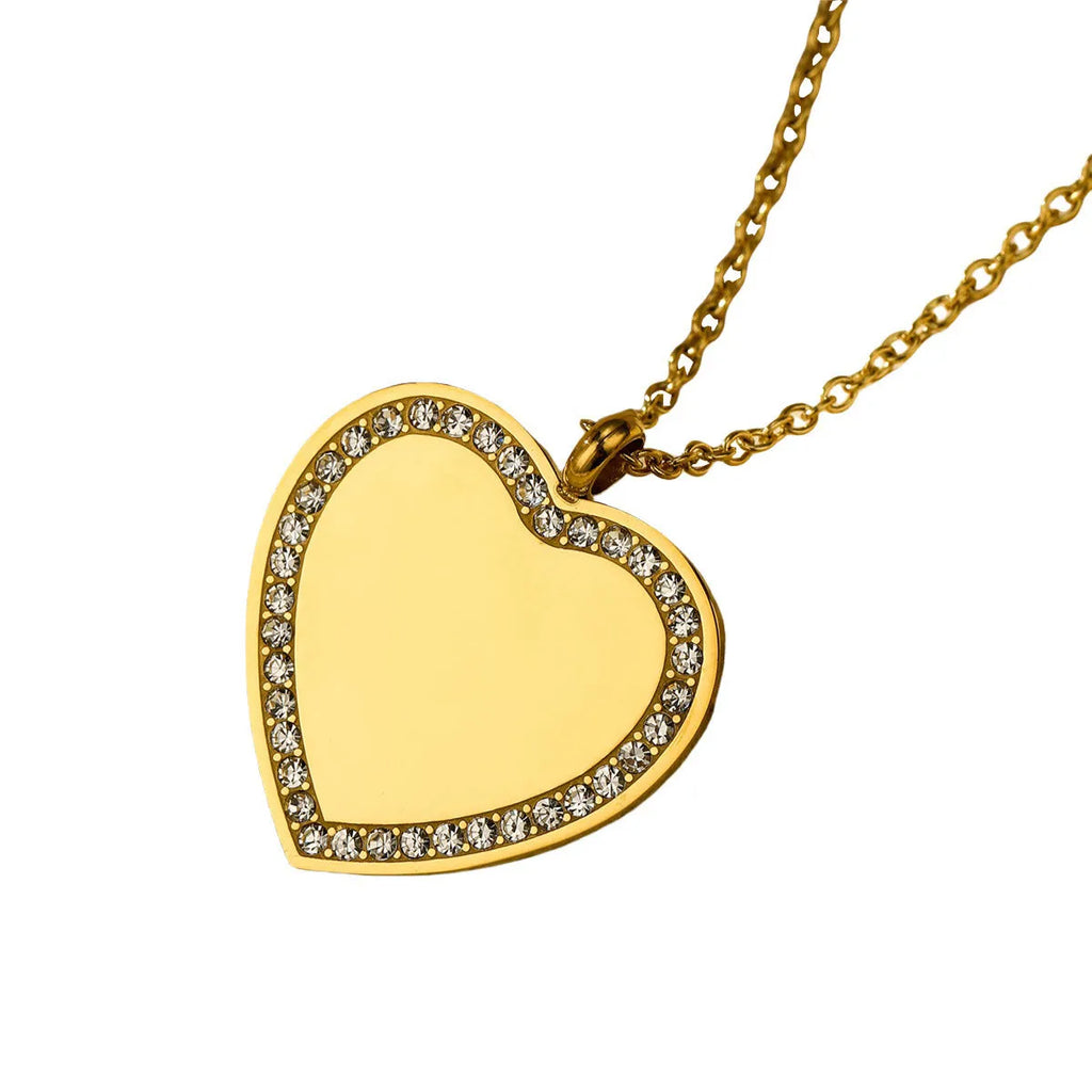 Geometric diamond inlaid titanium steel necklace with 18K gold electroplated finish, adjustable chain 41-50cm, round pendant