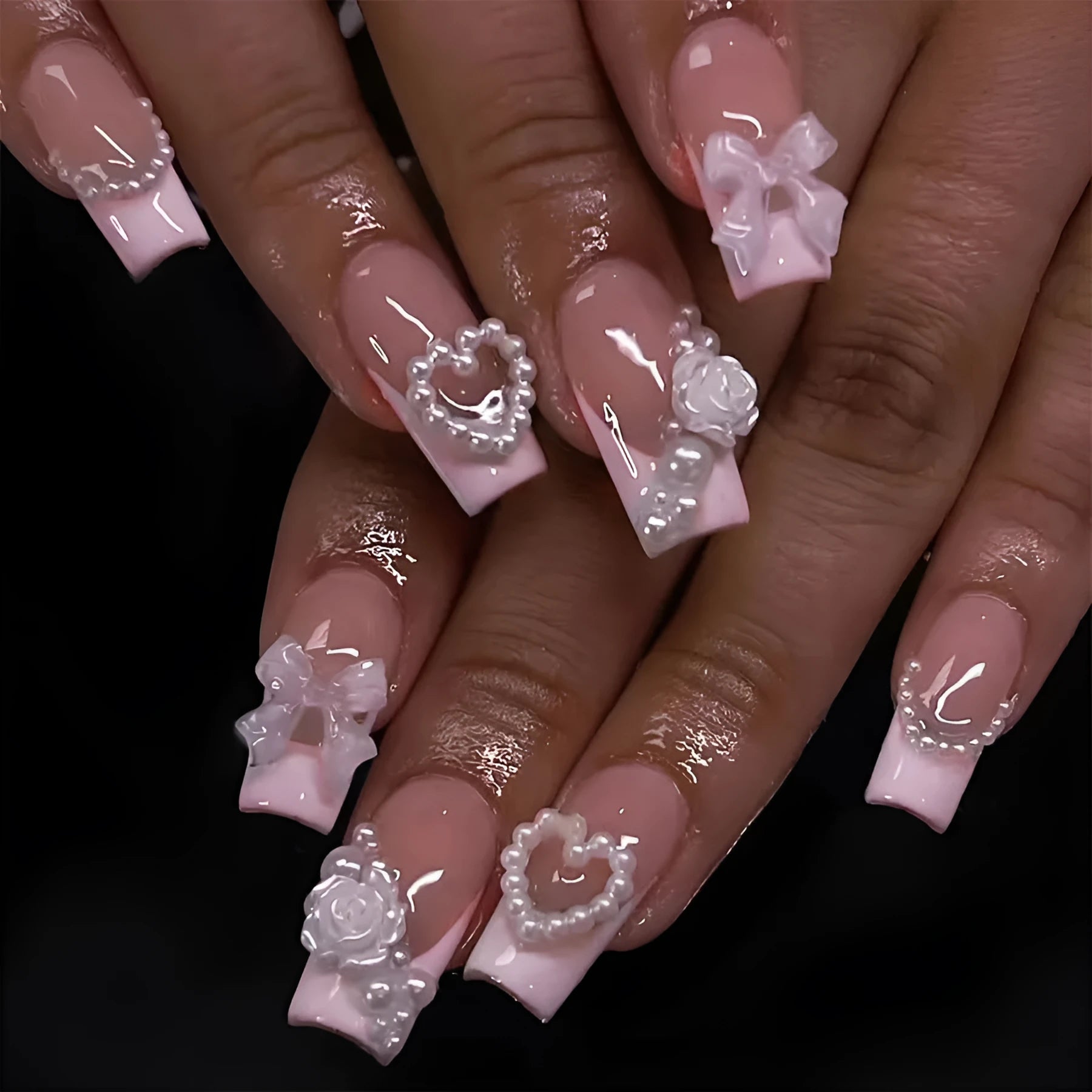 French Love Pearl design removable press-on nail stickers in colour XD93 with glue and applicator.