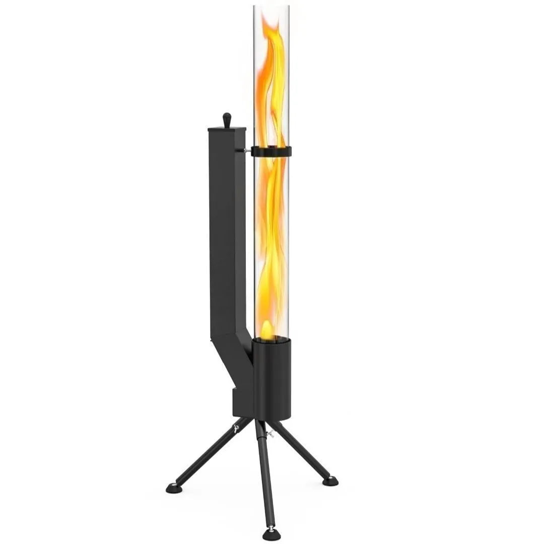 Vertical iron wood burning rocket furnace heating stove with decorative design