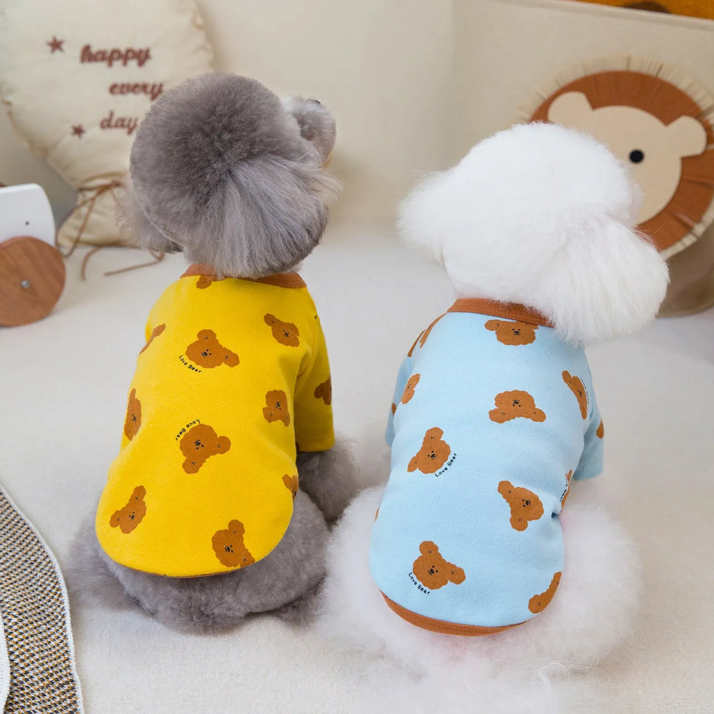Autumn anti-lint cotton pajamas for small dogs in beige colour, size medium, on a white background