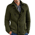 Men's solid colour cotton blend cardigan jacket with lapel collar in beige, loose fit, front view