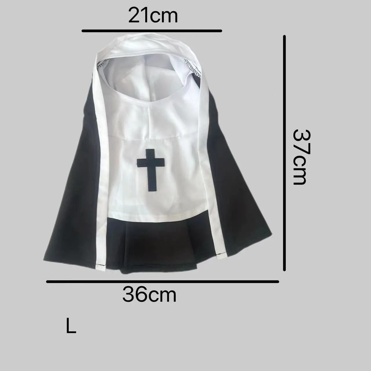 Black and white polyester nun costume cloak for a small dog on Halloween