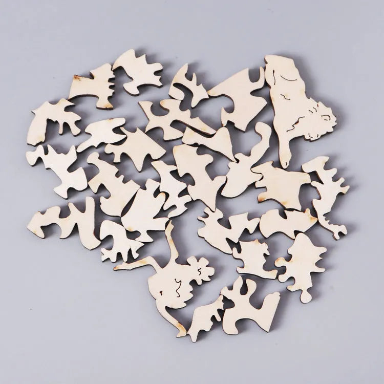 Irregular three-dimensional seahorse shaped animal wooden puzzle in A5 size on a wooden surface