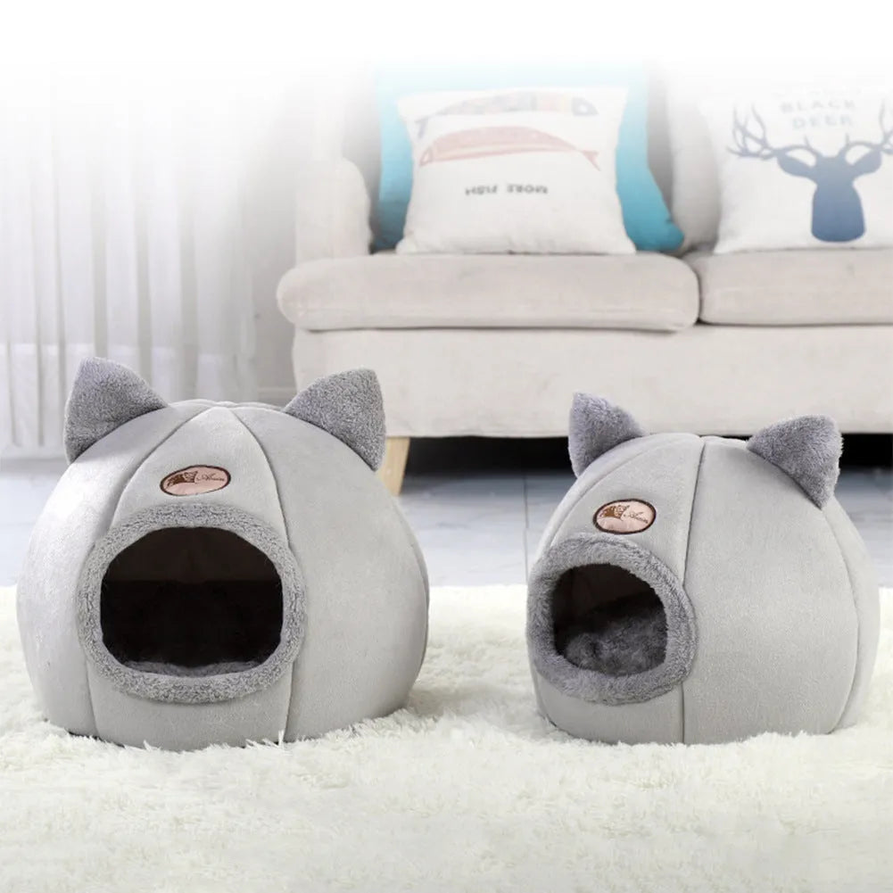 XL sized fully enclosed cat sofa bed with zippered flap in a soft plush interior