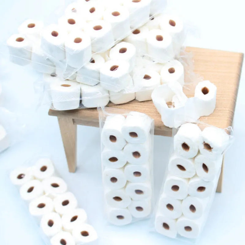 Miniature paper simulated toilet paper roll model with cardboard tube for children.