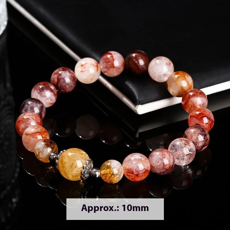 Handmade red sealant flower crystal bracelet with round 10mm citrine lucky beads
