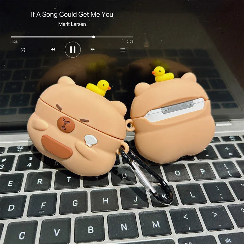 Capabala Capybara Bluetooth Earphone Cover Silicone Soft Shell for AirPods 1st 2nd 3rd Gen Pro Pro2 Cartoon Animal Duck Design Cute Protective Case