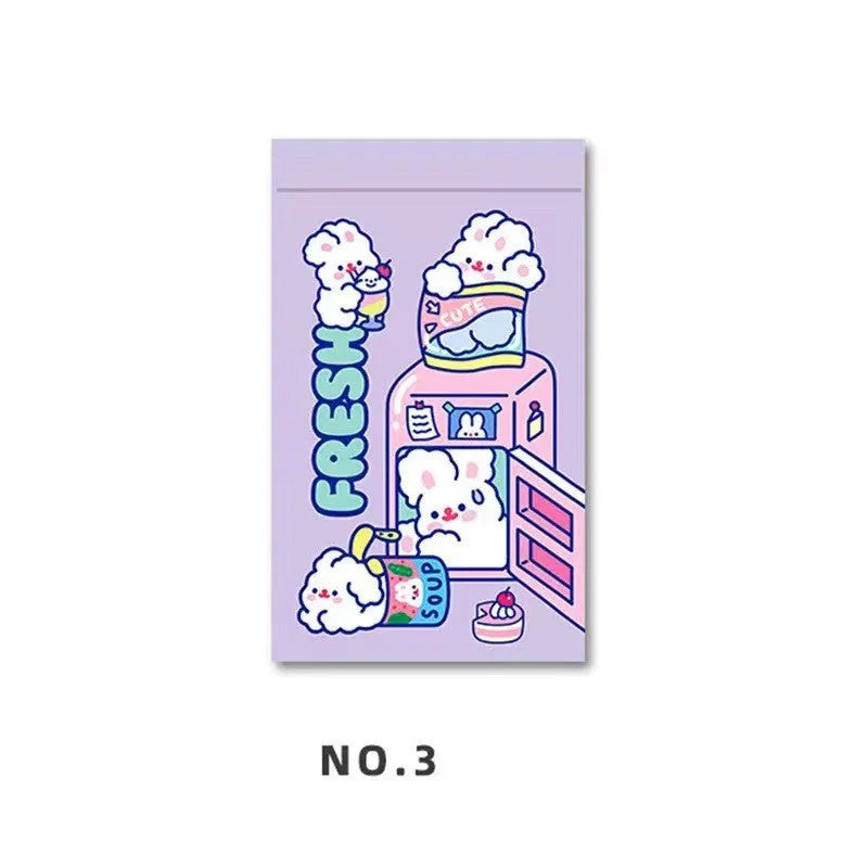 Set of four resealable plastic bags with cute rabbit designs for snacks, gifts, and jewellery storage.