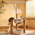 Wood colour cat climbing frame with integrated space capsule for indoor feline activities