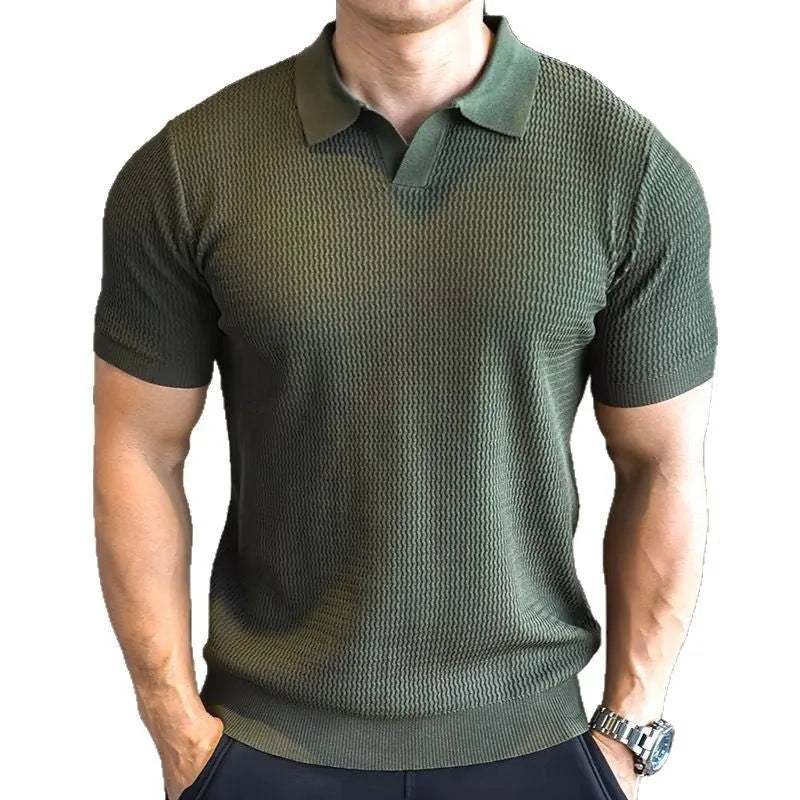 Men's slim fit Henry collar polo shirt in thin polyester fabric, shown in solid colours.