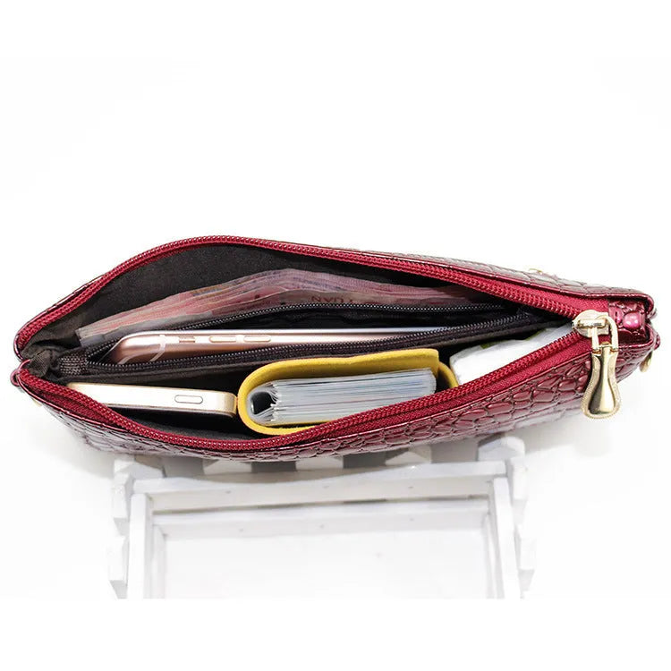 Soft black PU leather women's messenger clutch bag with shoulder strap