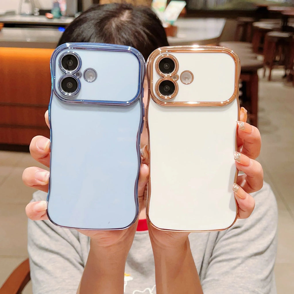 Electroplated wave pattern TPU phone case with large window back cover for iPhone