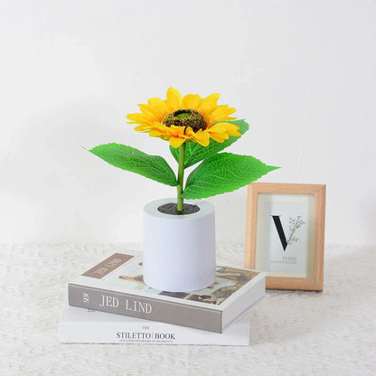 Radiant sunflower lamp with lifelike artificial flowers, providing a warm, soothing glow and enchanting ambiance for home or office decor.