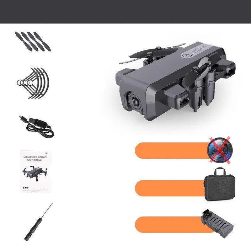 H2 mini folding drone with 2.4G remote, LED night light, foldable design, black colour, 720mAh battery