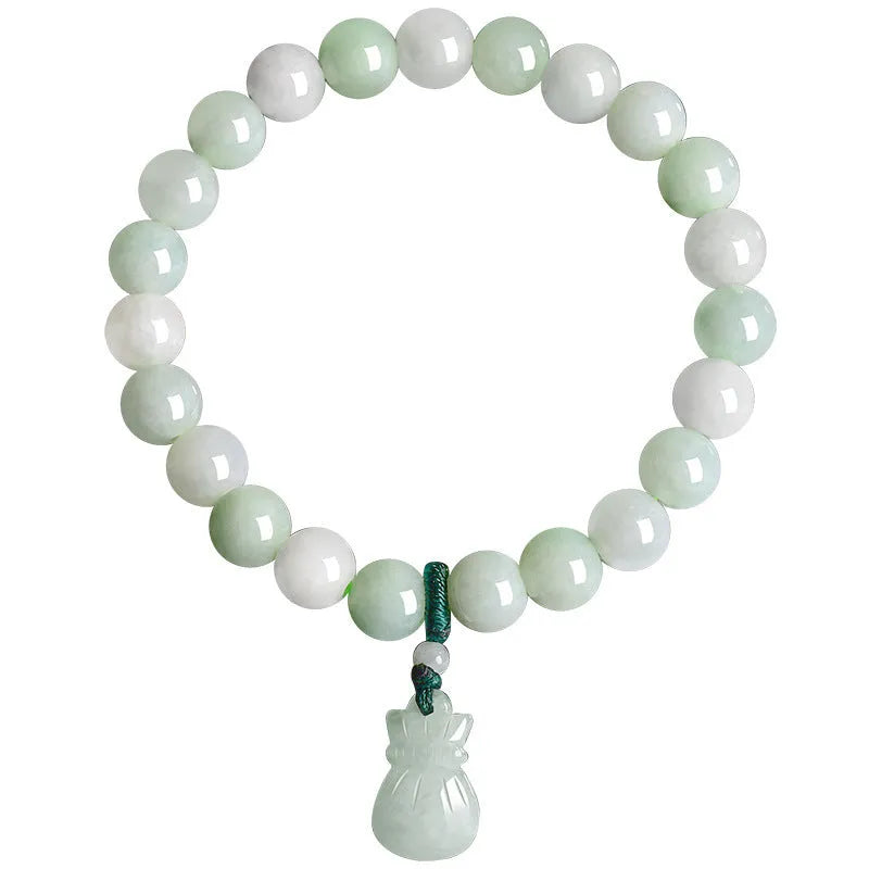 Ice Jade flower-shaped purse bracelet with 8mm pendant on adjustable band
