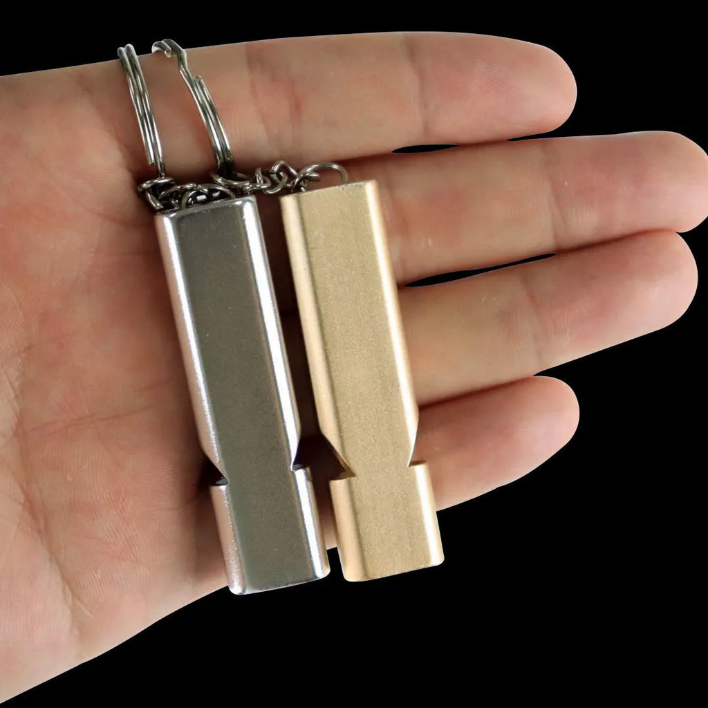 Gold and silver aluminium alloy double hole outdoor survival whistle