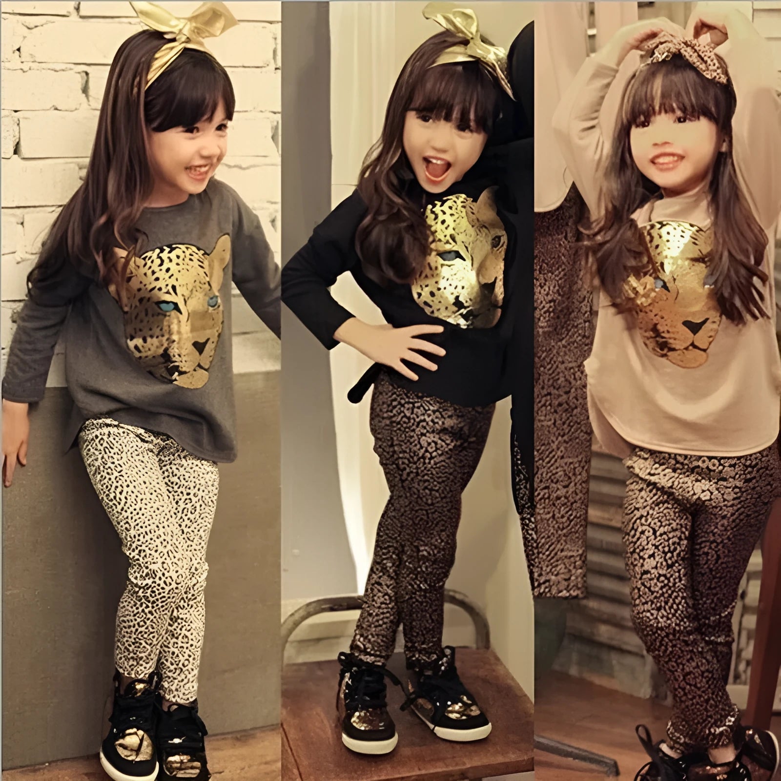 Children's casual summer clothing set showing short-sleeve top and trousers in one of four colours