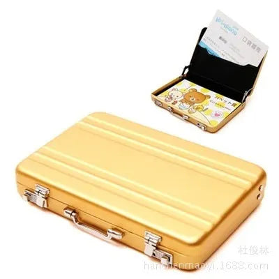 Aluminium mini suitcase business card holder, 9.6x8.2x1.6cm, in golden pink black blue or silvery.