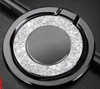 Bling glitter phone ring holder with metal construction showing rotation capability