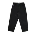 Men's retro straight-leg polyester denim trousers with printed patterns in black, dark blue, and light blue
