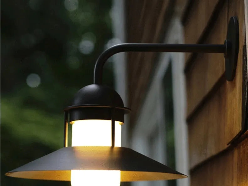 Minimalist retro outdoor waterproof wall lamp in black, 318mm wide, 85-265V single wall light