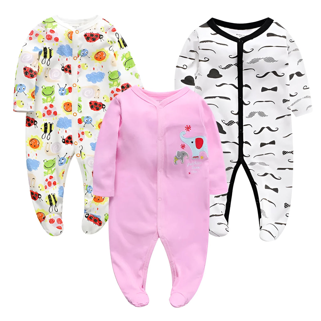 Cotton baby one-piece clothing with dinosaur print in blue and green colours