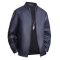 Slim-fit men's PU leather casual jacket in black with a regular 50cm length and polyester lining