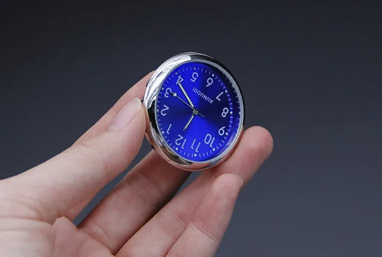 Luminous car clock and thermometer in black, blue, red or white plastic, Mini clock or Thermometer model