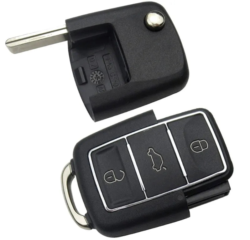 Volkswagen B5 ABS folding key shell in black with key blank and 70x35x16mm dimensions
