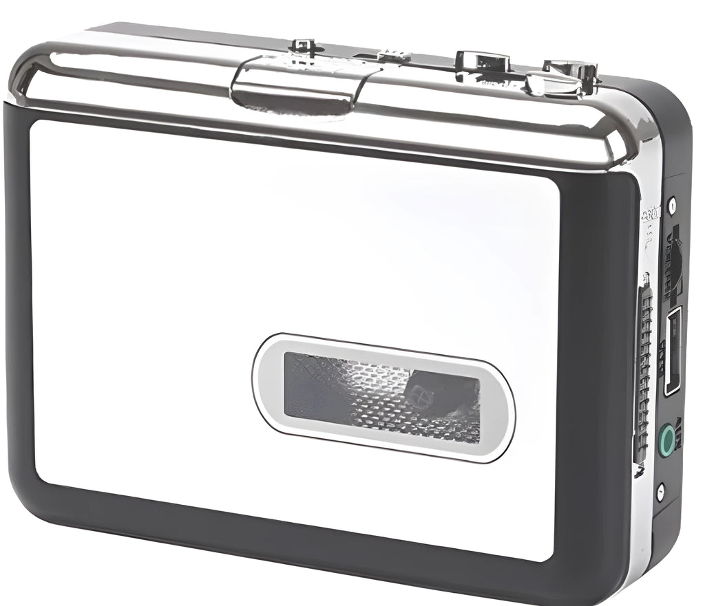 White USB Cassette to MP3 Converter with earphone and USB cable for tape digitisation