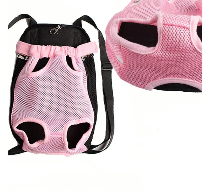 A portable dog carrier backpack featuring breathable mesh design, adjustable straps, and cushioned back panel for comfortable pet transport.