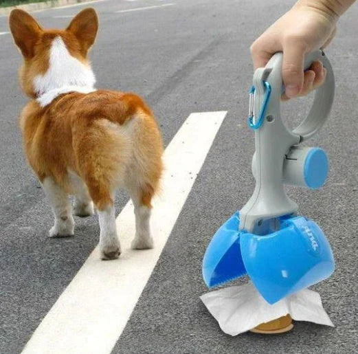 Compact, portable pet waste cleanup scooper that attaches to dog leash for hassle-free outdoor adventures