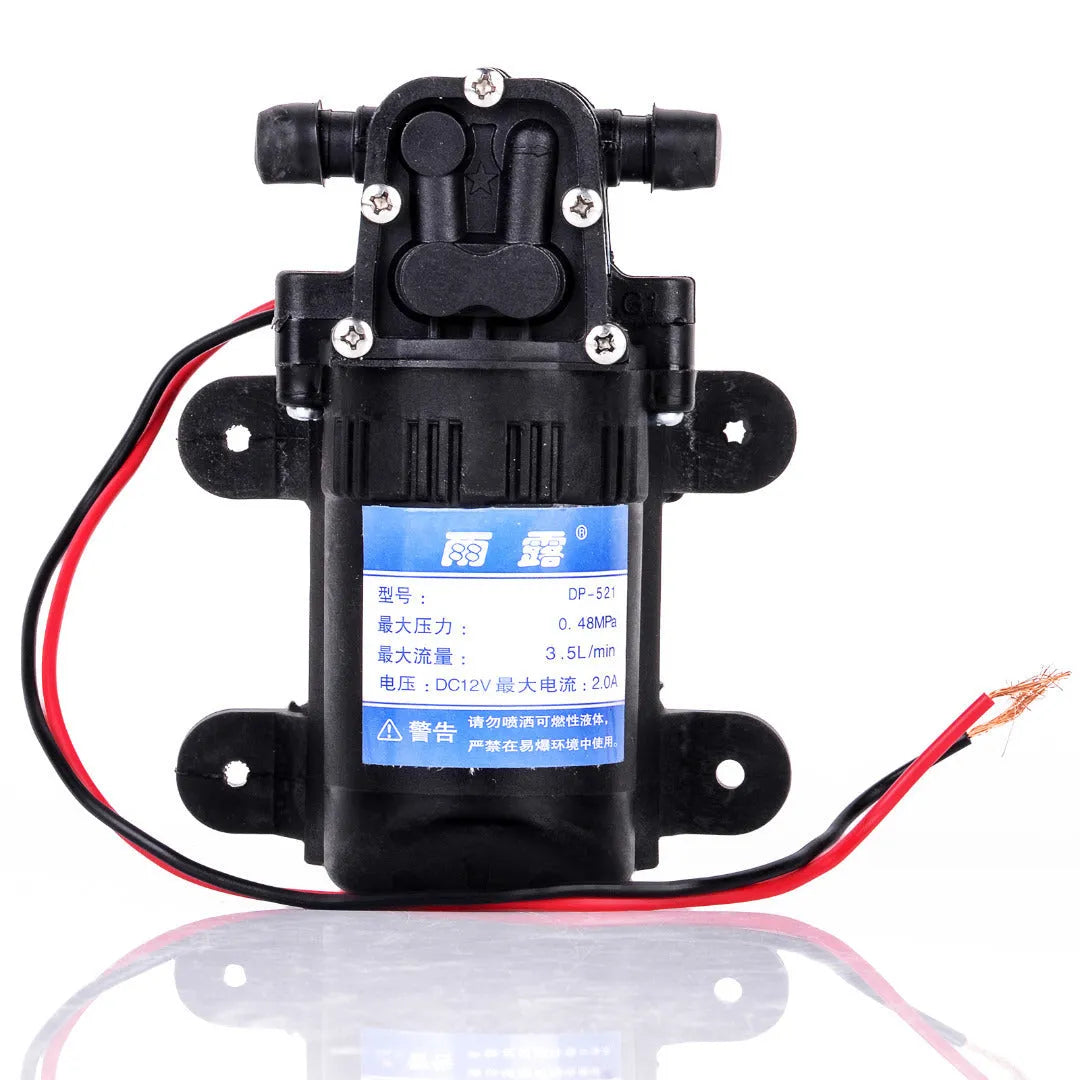 12V DC electric water pump motor with backflow colour, 12.5cm size, engineering plastic and pure copper construction