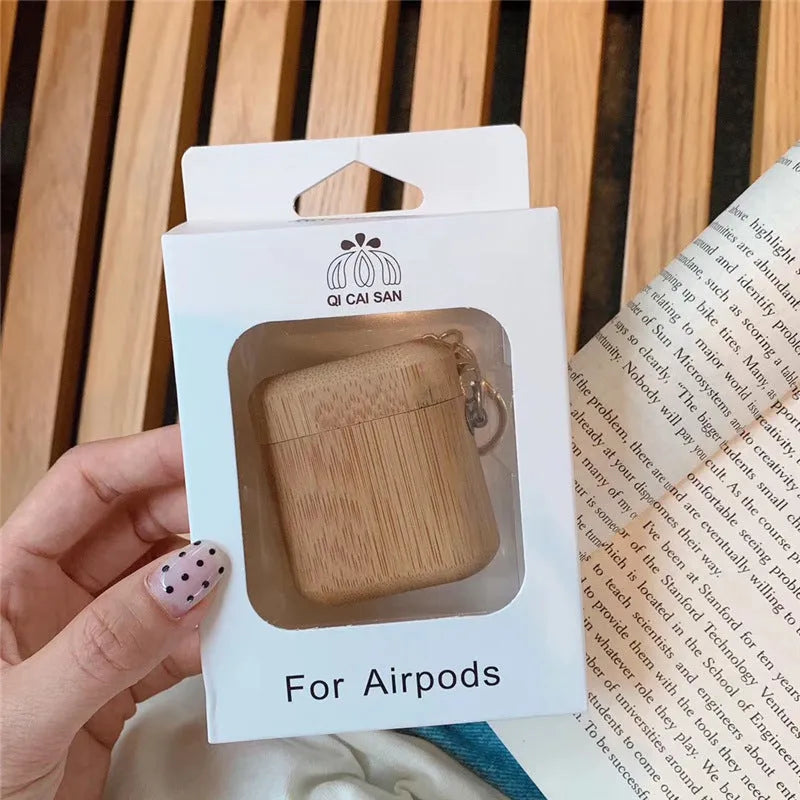 Wood grain AirPods case cover in carbonised wood colour with clamshell design