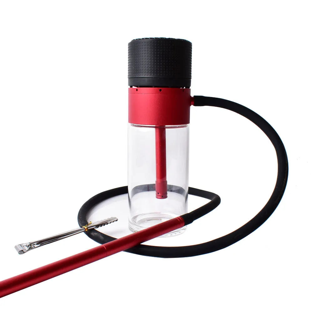 Small portable glass hookah with aluminium body in black, silver gray, red or blue, modern Japanese style