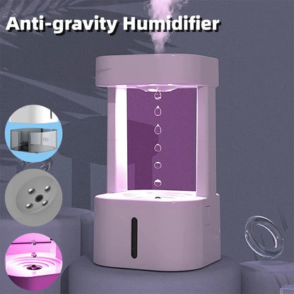 Anti-Gravity Humidifier with mesmerizing levitating water droplet display, compact and portable design for home and office use