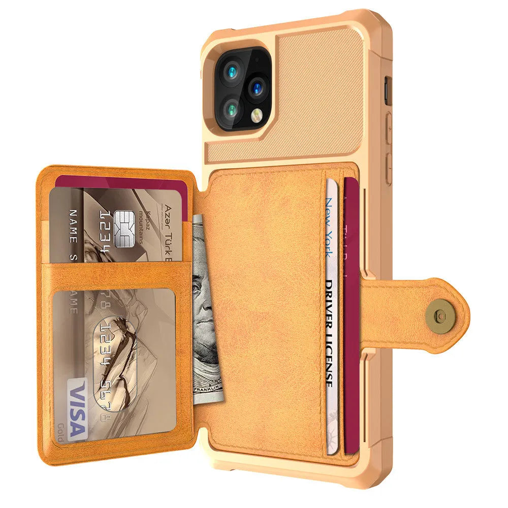 Imitation leather wallet phone case in solid colour with card slots for iPhone