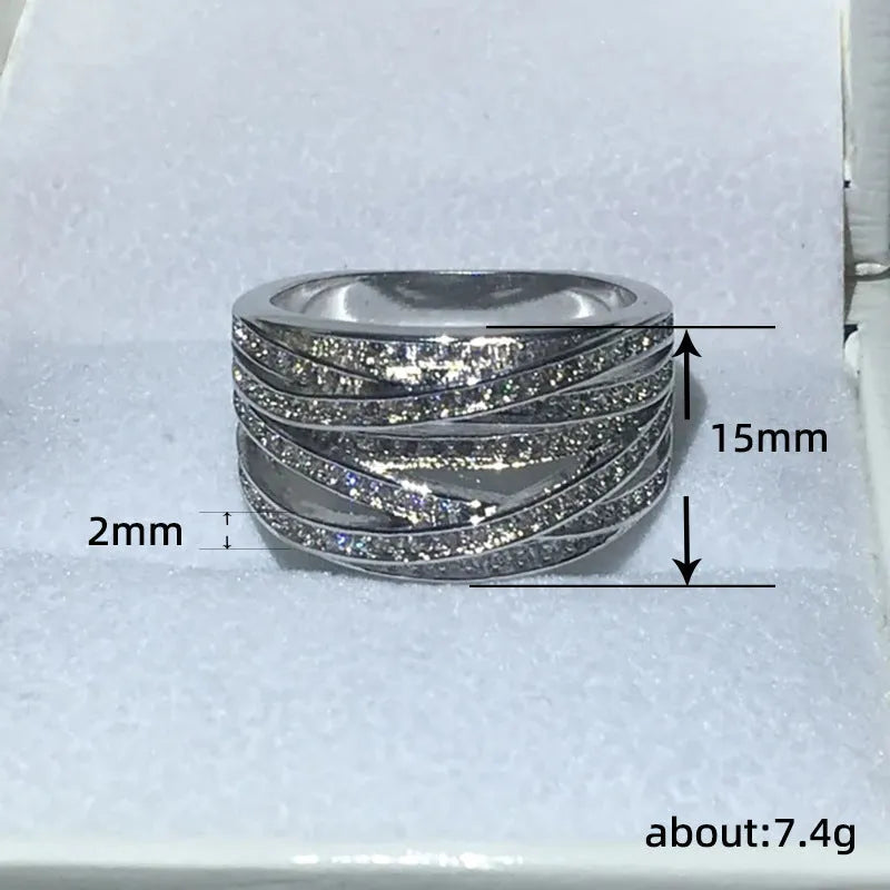 Women's geometric line ring white gold colour copper cubic zirconia size No 6