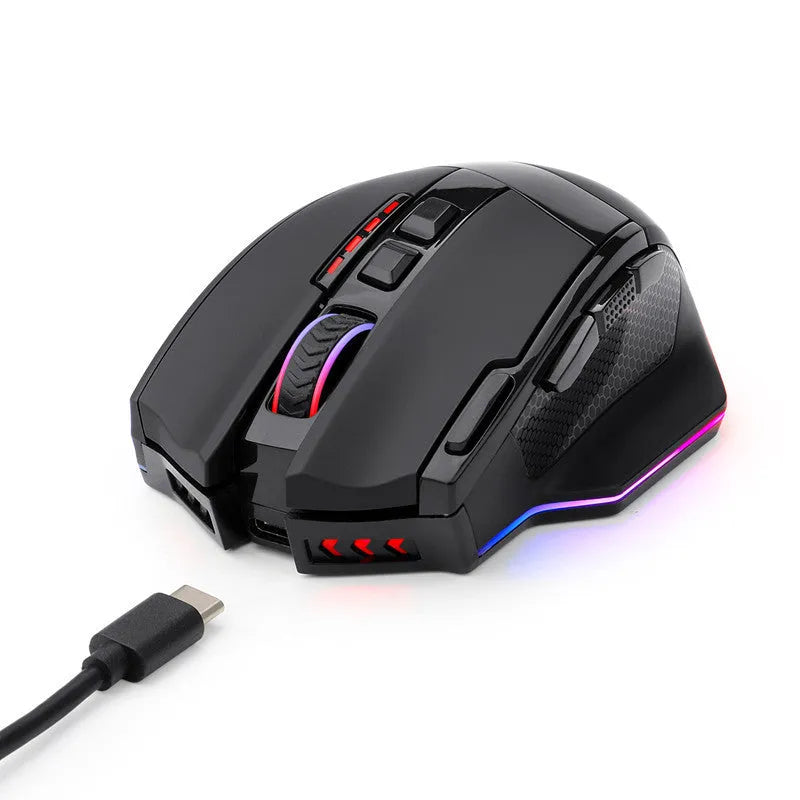 Redragon M801P black wireless gaming mouse with ergonomic design and nine buttons