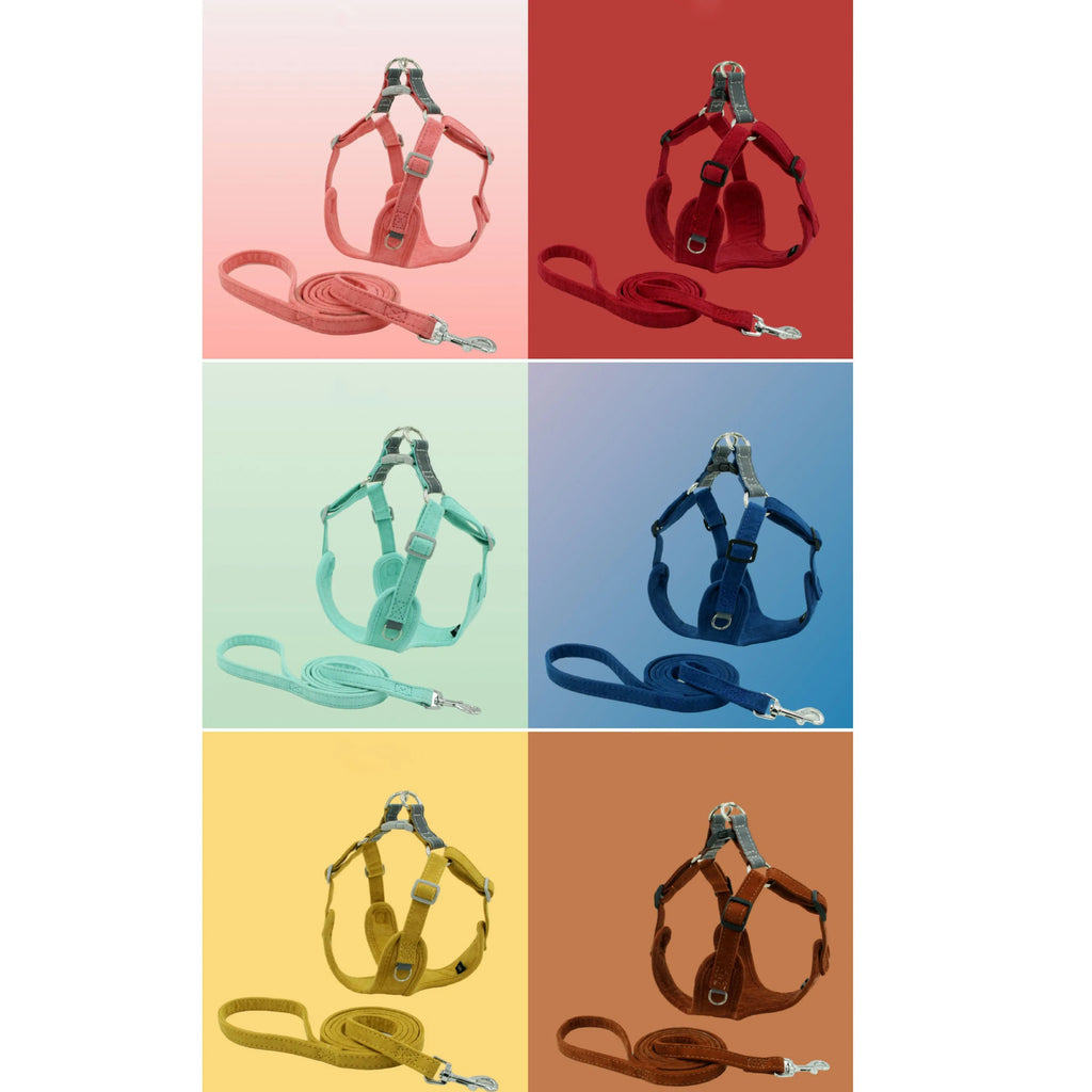 Suede pet chest harness dog vest leash set in red with 150cm traction rope and adjustable neck and bust straps