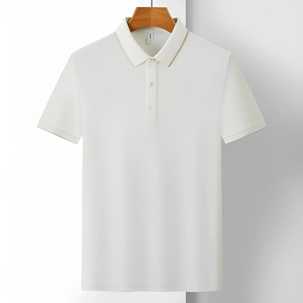 Men's cotton lapel work shirt in light colour with short sleeves and loose fit