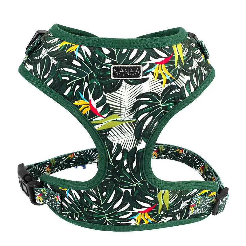 Adjustable cloth dog harness vest set with haulage rope, collar, waste bag and accessories
