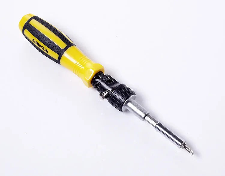 Yellow 39 in 1 combination ratchet screwdriver set in folding toolbox with steel bits and sleeves