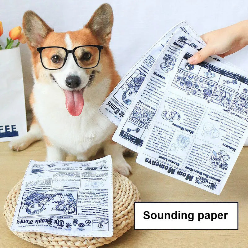 Tearproof dog toy with simulated newspaper design for medium breed chewing